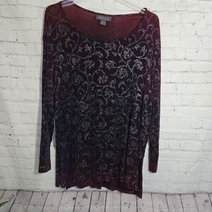 Lane Bryant Burgundy and Silver Blouse 90s Slinky Top Sz 22/24 Whimsigoth